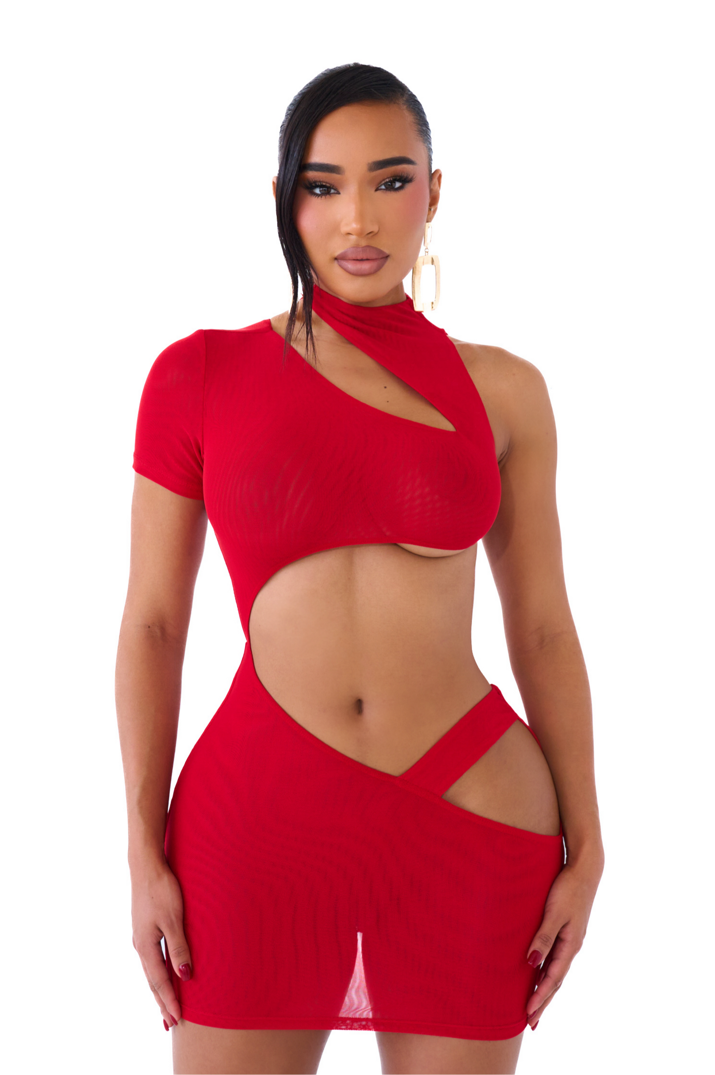 RED CUT OUT MINI DRESS