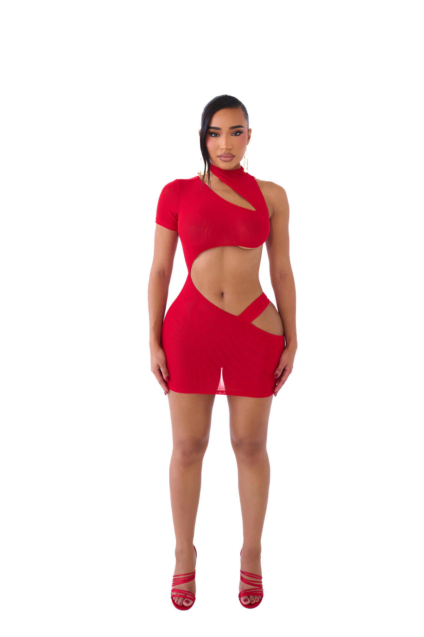 RED CUT OUT MINI DRESS