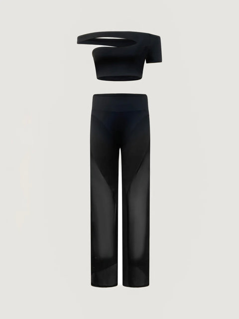 BLACK SHEER PANEL PANTS