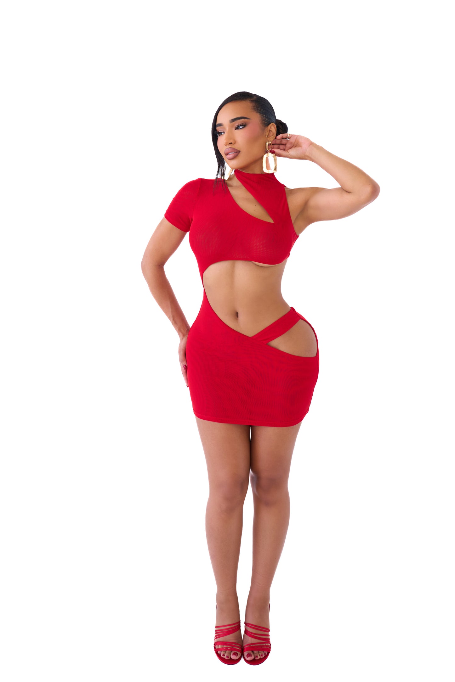 RED CUT OUT MINI DRESS